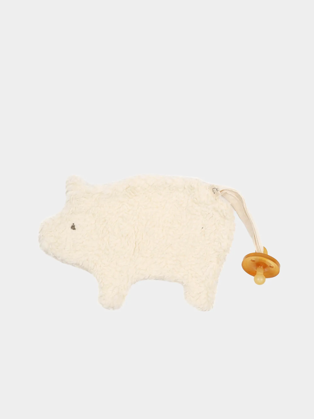 Portaciuccio in peluche biologico color naturale di Petit Cochon per neonati, ideale da coccolare e per tenere al sicuro il ciuccio.