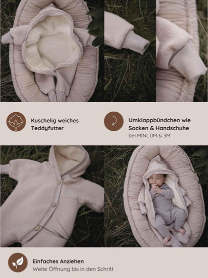 Combinaison d’hiver en laine foulée – combinaison douillette avec doublure en teddy biologique