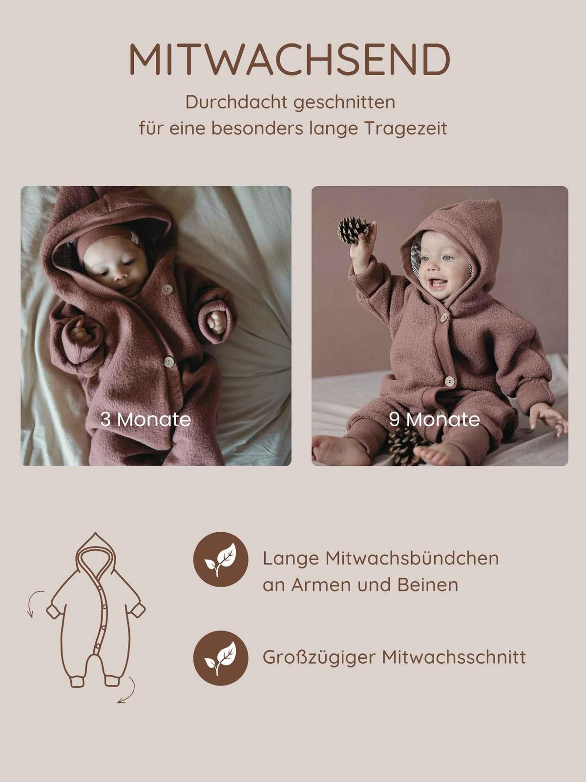 Combinaison d’hiver en laine foulée – combinaison douillette avec doublure en teddy biologique