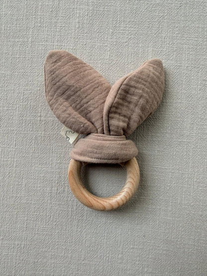 Baby Beißring Baumwoll-Musselin - Milchkaffe