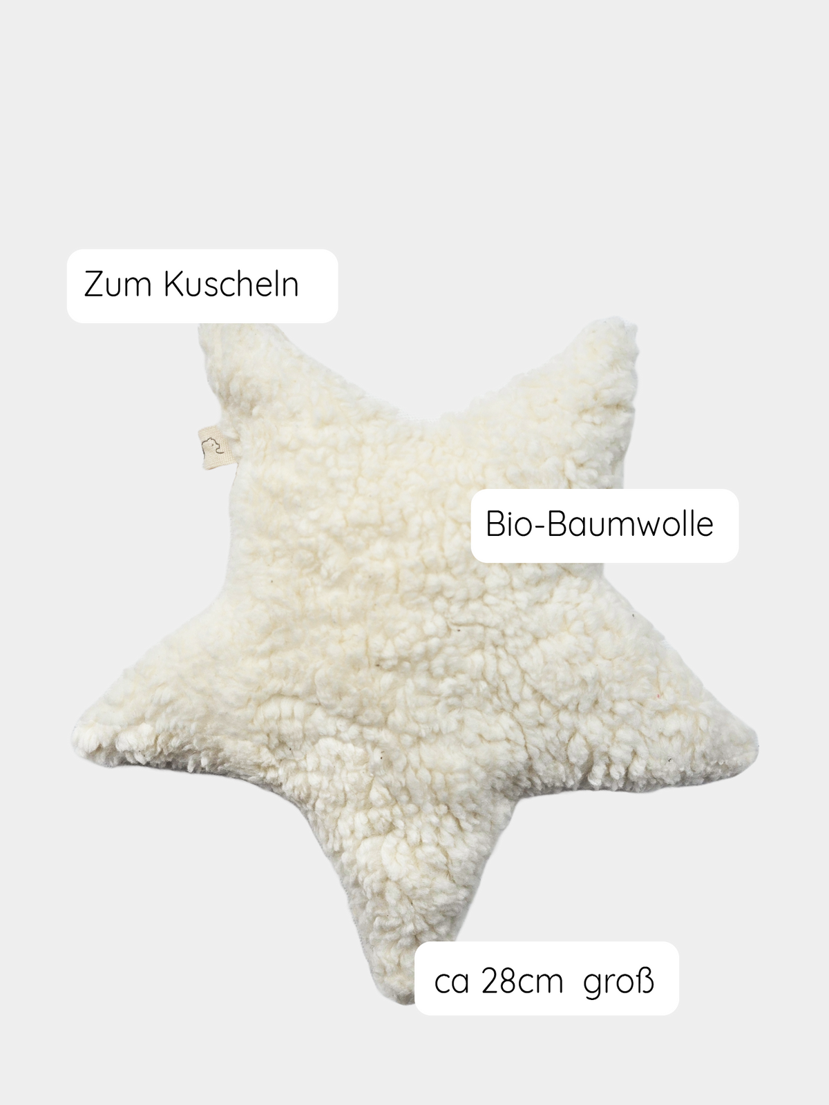 Gran estrella de peluche de algodón orgánico: Natural, un cojín blanco con forma de estrella, hecho de algodón 100 % orgánico y cosido a mano; un regalo sostenible para bebés y niños recién nacidos.