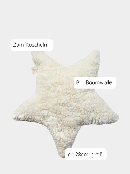 Gran estrella de peluche de algodón orgánico: Natural, un cojín blanco con forma de estrella, hecho de algodón 100 % orgánico y cosido a mano; un regalo sostenible para bebés y niños recién nacidos.