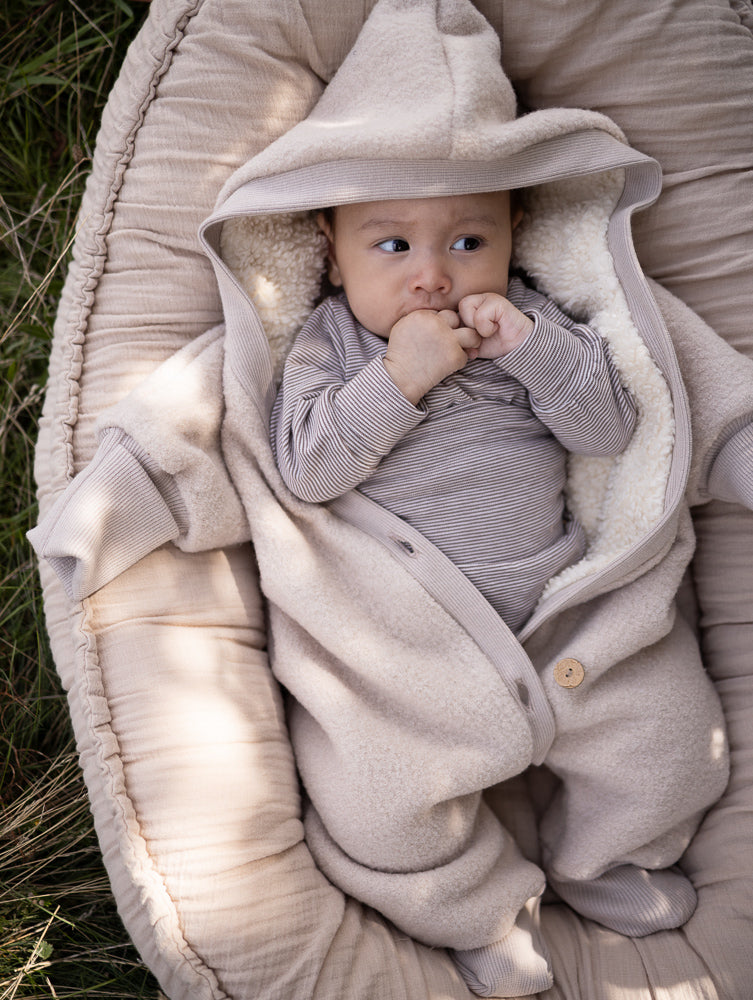Combinaison d’hiver en laine foulée – combinaison douillette avec doublure en teddy biologique
