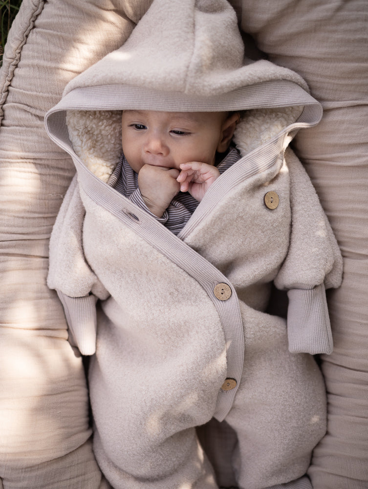 Combinaison d’hiver en laine foulée – combinaison douillette avec doublure en teddy biologique