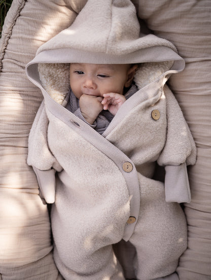 Combinaison d’hiver en laine foulée – combinaison douillette avec doublure en teddy biologique