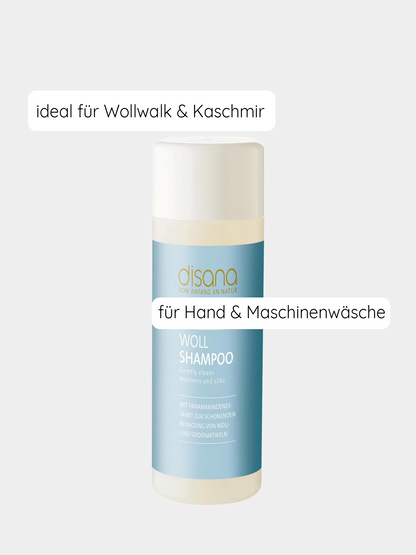 Istruzioni per l’uso dello shampoo per lana: si consiglia di lavare a mano i capi in lana con 5 ml di shampoo in 4 litri di acqua fredda.