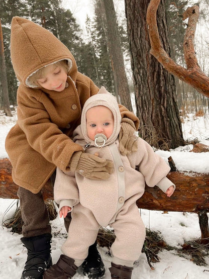 Combinaison d’hiver en laine foulée – combinaison douillette avec doublure en teddy biologique