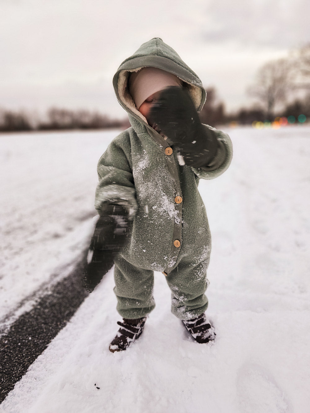 Combinaison d’hiver en laine foulée – combinaison douillette avec doublure en teddy biologique