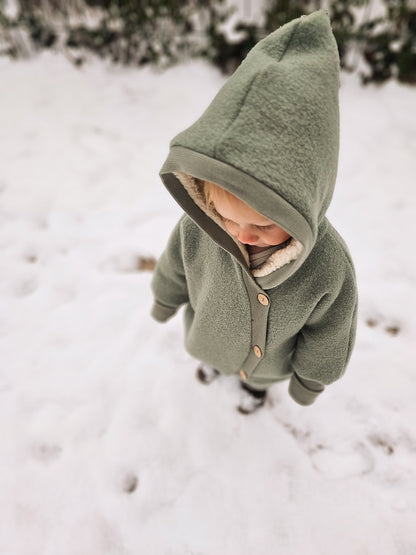 Combinaison d’hiver en laine foulée – combinaison douillette avec doublure en teddy biologique