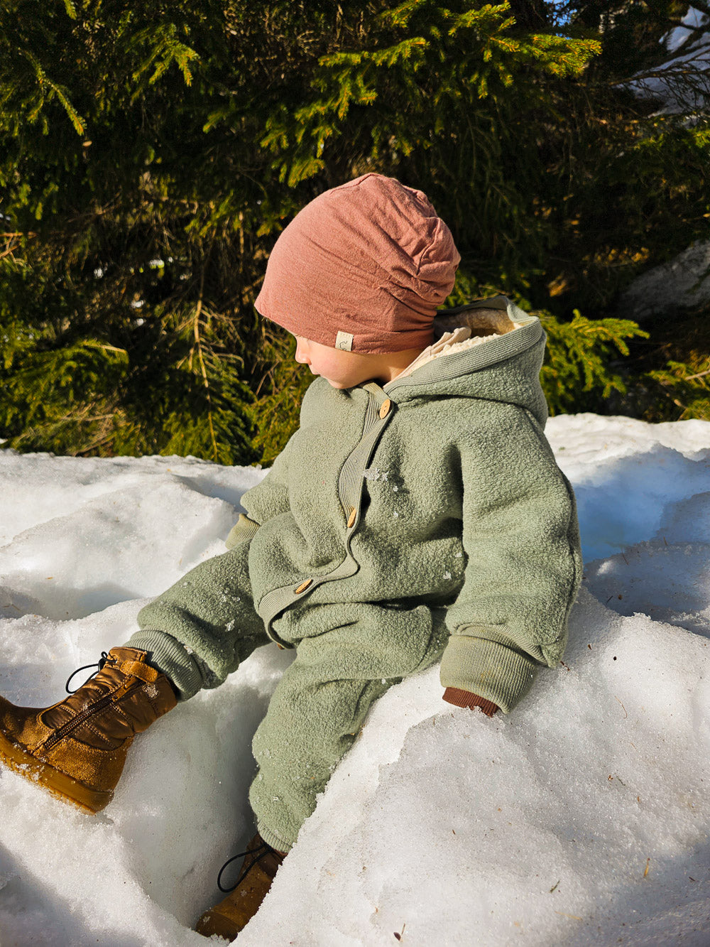 Combinaison d’hiver en laine foulée – combinaison douillette avec doublure en teddy biologique