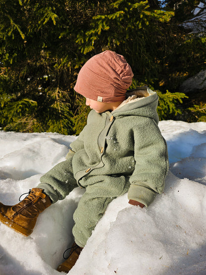 Combinaison d’hiver en laine foulée – combinaison douillette avec doublure en teddy biologique