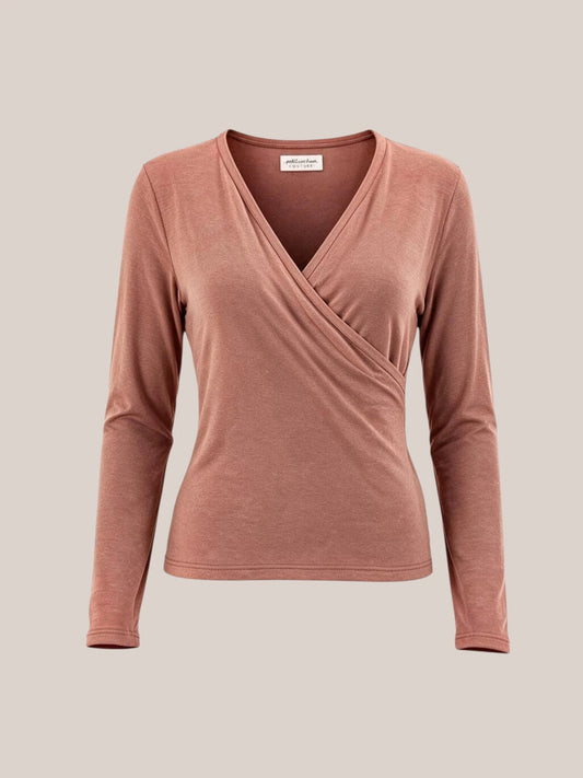 petit cochon Wickelshirt für Damen aus weichem Kaschmir-Modal-Mix in Altrosa mit V-Ausschnitt und langen Ärmeln