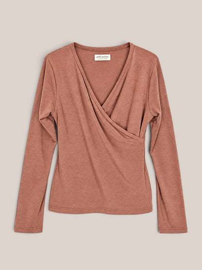 petit cochon Wickelshirt für Damen aus weichem Kaschmir-Micromodal-Mix in Altrosa mit V-Ausschnitt