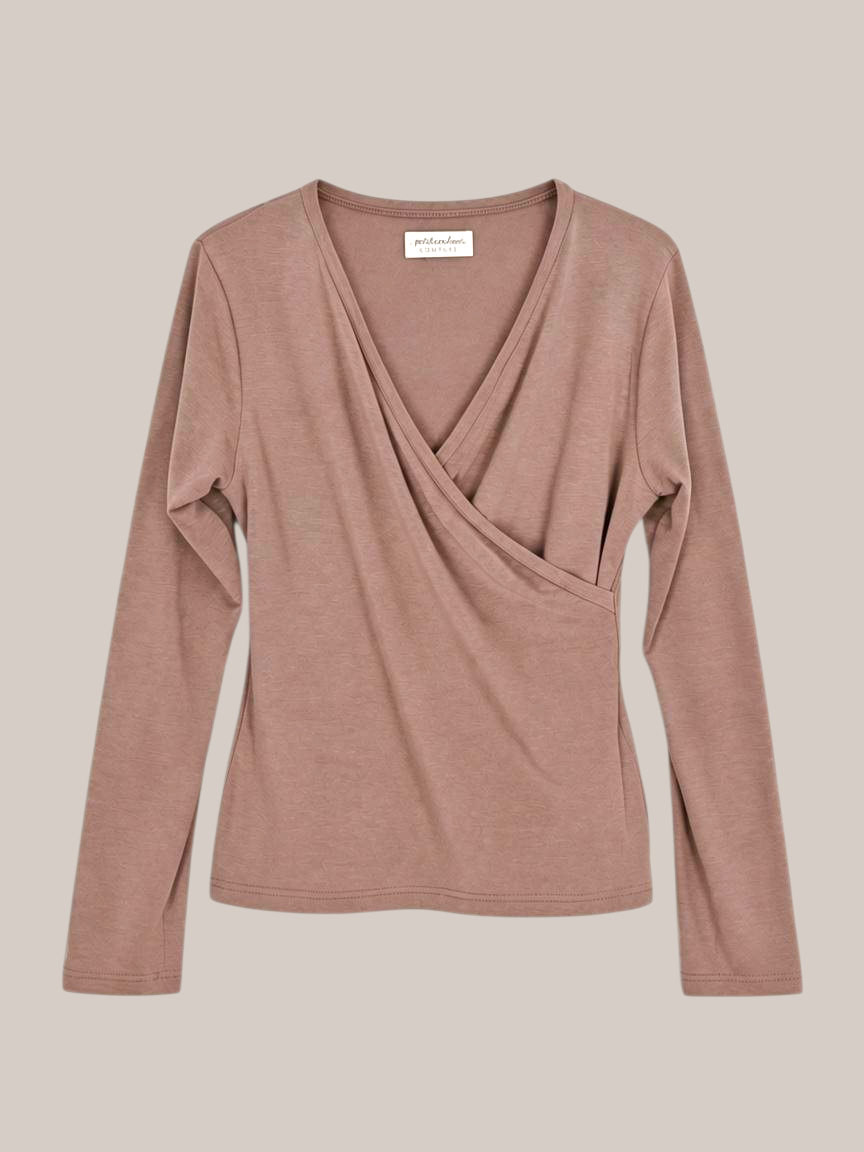petit cochon Wickelshirt für Damen aus weichem Kaschmir-Micromodal-Mix in Altrosa mit V-Ausschnitt