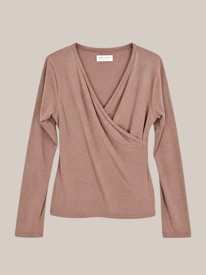 petit cochon Wickelshirt für Damen aus weichem Kaschmir-Micromodal-Mix in Altrosa mit V-Ausschnitt