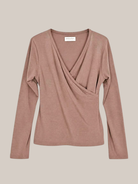 petit cochon Wickelshirt für Damen aus weichem Kaschmir-Micromodal-Mix in Altrosa mit V-Ausschnitt