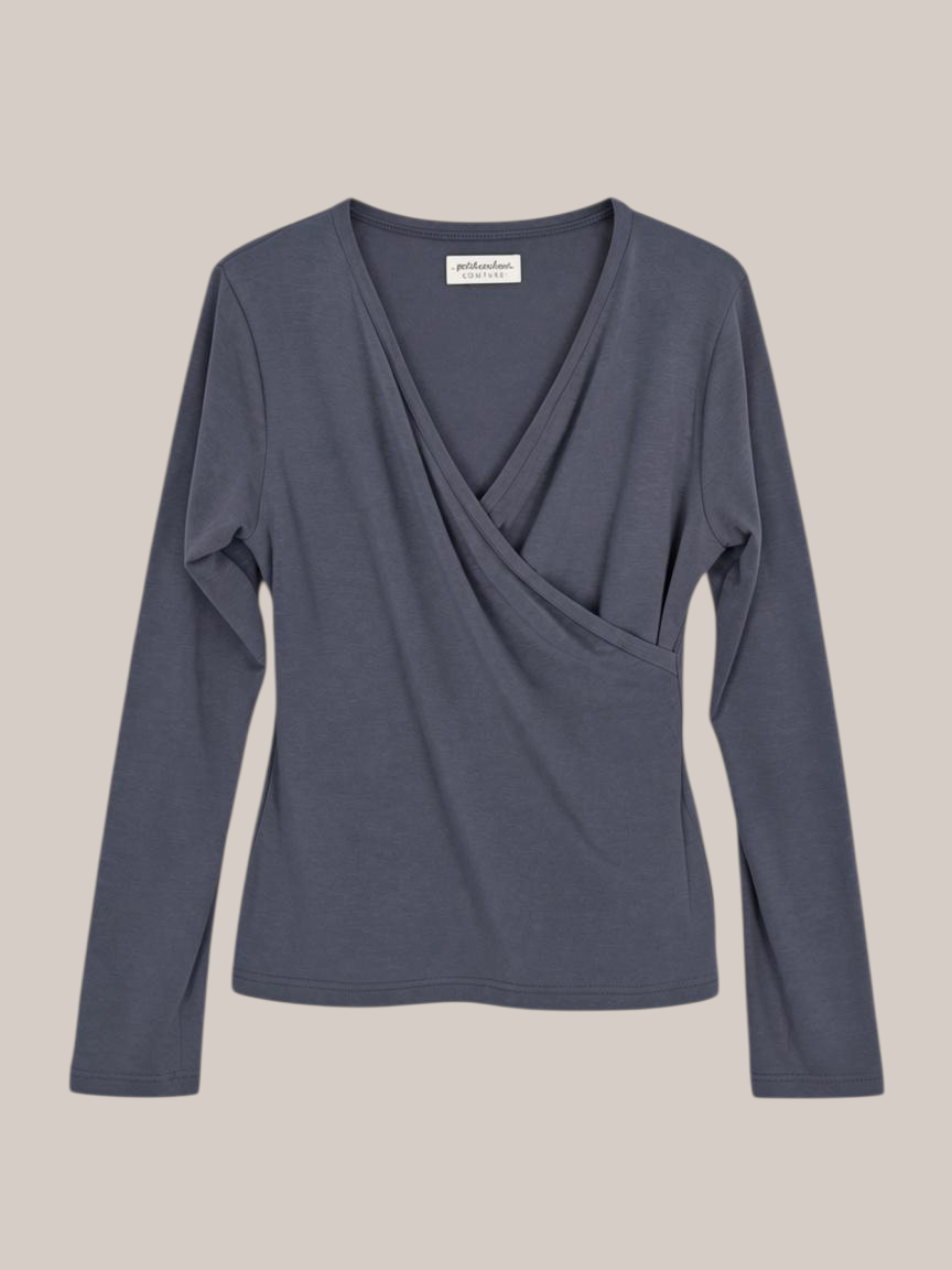 petit cochon Wickelshirt für Damen aus weichem Kaschmir-Micromodal-Mix in Dunkelgrau mit V-Ausschnitt