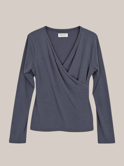 petit cochon Wickelshirt für Damen aus weichem Kaschmir-Micromodal-Mix in Dunkelgrau mit V-Ausschnitt