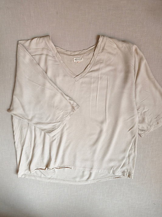 Damen Bluse Dreiviertel Ärmel Viskose Sand Gr. M/L